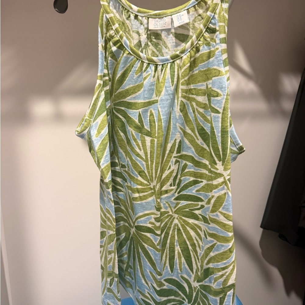 Sigrid Olsen Green Leaf Print Top